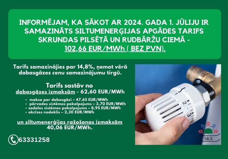 SAMAZINĀTS SILTUMENERĢIJAS APGĀDES TARIFS